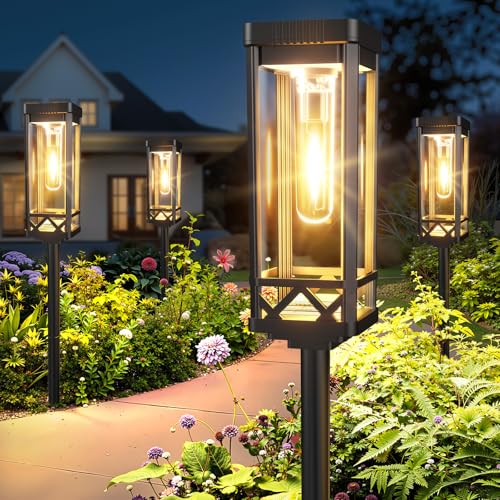 KOOPER Taller Solar Pathway Lights Outdoor, 2 Pack Upgraded Brighter Solar Garden Lights Solar Powered, Up to 15 Hours Outdoor Solar Lights for Yard Landscape Walkway Driveway Sidewalk (Warm White)