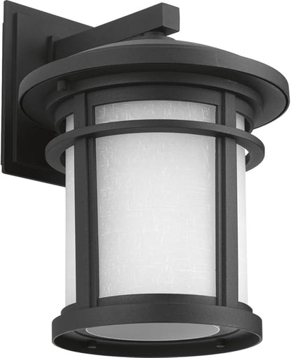 Progress Lighting Wish Collection 1-Light Etched White Linen Glass Craftsman Outdoor Medium Wall Lantern Light Textured Black