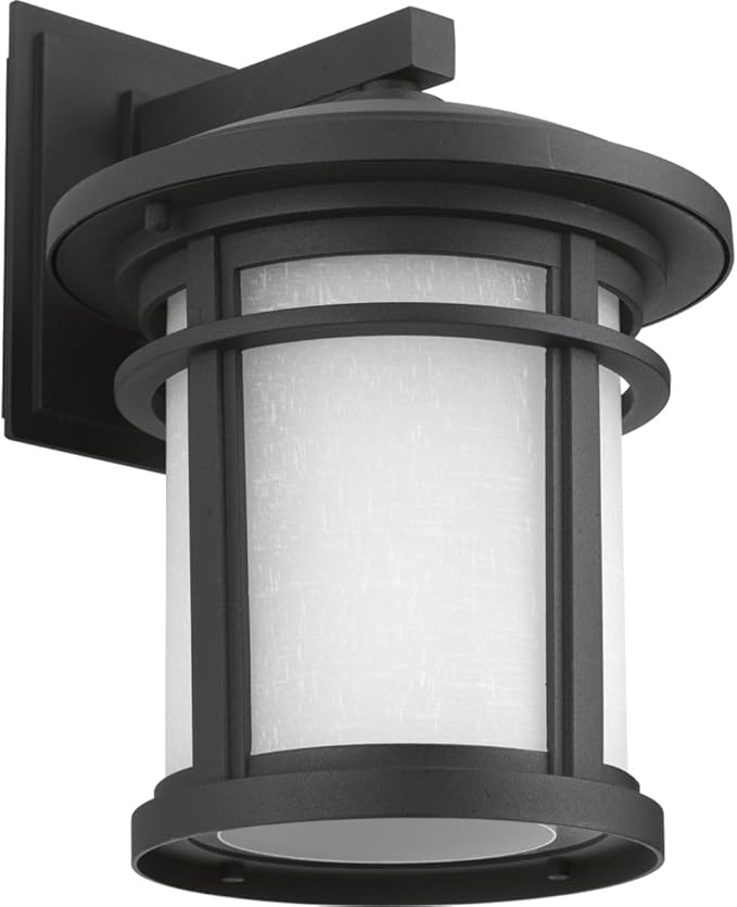 Progress Lighting Wish LED Collection 1-Light Etched White Linen Glass Craftsman Outdoor Medium Wall Lantern Light | Lumora
