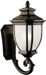 Kichler Salisbury 29" 1 Light Outdoor Wall Light with White Linen Glass in Rubbed Bronze | Lumora