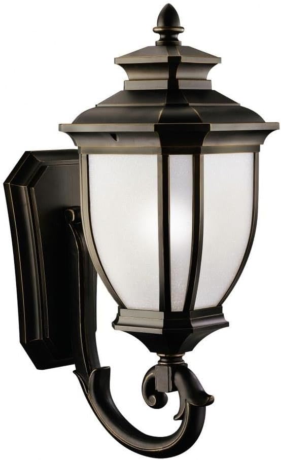 Kichler Salisbury 29" 1 Light Outdoor Wall Light with White Linen Glass in Rubbed Bronze | Lumora