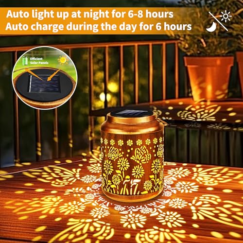 Brizled Butterfly Solar Lantern Lights 2 Pack, Warm White Christmas/Birthday Gift for Women Mom Grandma, Waterproof Hanging Solar Butterfly Lights, LED Lanterns for Garden Patio Path Tabletop Decor