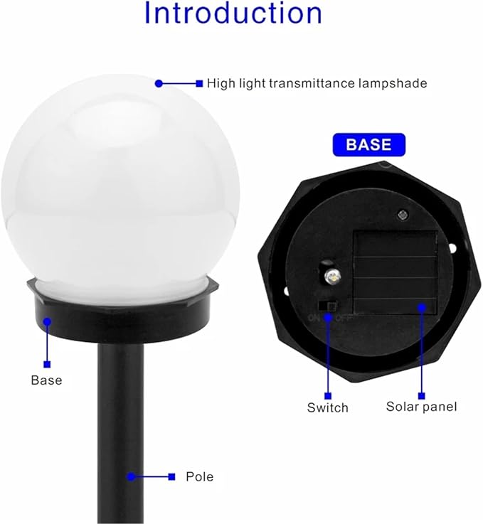 Solar Pathway Lights, Round Ball Outdoor Garden Lamps, 2/4/6/8Pcs Waterproof Landscape Lighting for Yard & Lawn(Warm White,6 PCS)