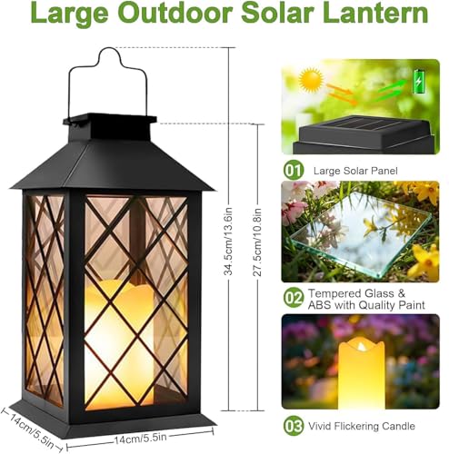 Yowin 4 Pack Large Tempered Glass Solar Lanterns Outdoor Waterproof