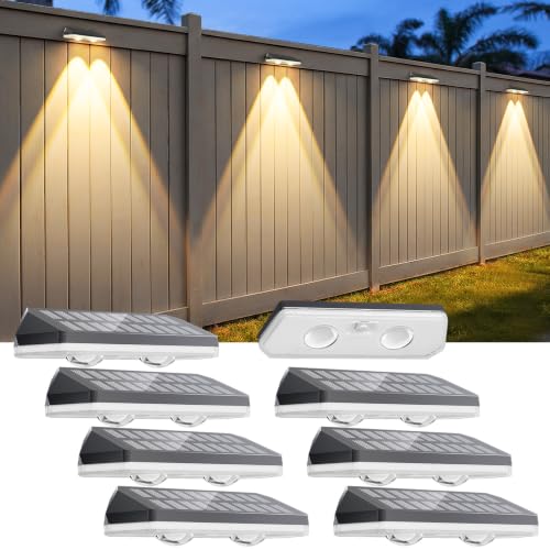 Solar Fence Lights Outdoor,3000/4500/6000K/RGB 13 Mode 8PACK Fence Lights Solar Powered High Brightness LED Lens IP65 Waterproof Solar Wall Light for Outside/Patio/Step/Backyard/Railing/Pool/Deck