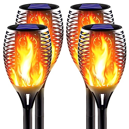 Large Solar Torch Light with Flickering Flame, 4 Pack