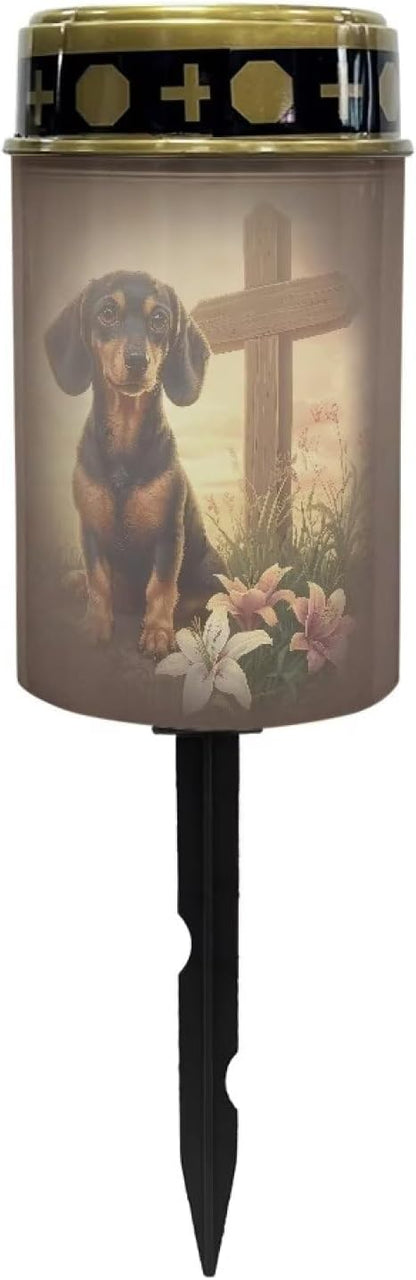 Puppy Solar Grave Lights for Cemetery Flower Flameless Solar Powered Light for Prayer Garden Path Park Lights
