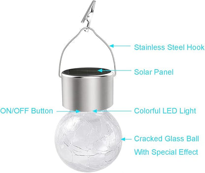 Hanging Solar Powered Warm White LED Light, Cracked Glass Ball Light, Waterproof Outdoor Christmas Decorative Lantern for Garden, Yard, Patio, Lawn (Single Color, 12)