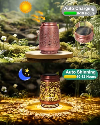 2 Pack Hummingbird Solar Lanterns Outdoor Waterproof, Garden Decor Birthday Gifts for Women Mom Grandma Sister, Metal Hanging Solar Lights Outside Decorative for Backyard Patio Lawn Pathway Landscape