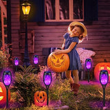 8P Purple Flickering Flame Halloween Solar Lights for Halloween Decorations