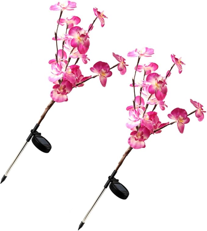 Mipcase 2pcs Orchid Shape Solar Garden Lights Outdoor Solar Pathway Lamp for Driveways Walkways Yards Energy Saving Easy to Install Purple Decorative Landscape Lighting