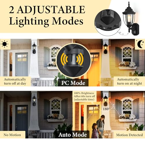 Porch Lights Outdoor Motion Sensor Wall Sconce Anti-Rust Aluminum, Exterior Outdoor Wall Lights Dusk to Dawn Porch Light Fixture Wall Mount for House Outside Patio 2Pack