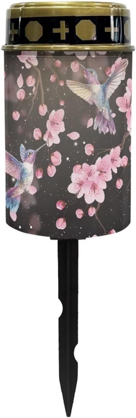 ZOUTAIRONG Cherry Blossom Hummingbird Solar Glass Light Garden Stake Lights Cemetery Decorations for Grave Outdoor Lamps Garden Lawn Yard Patio Decor Haunted House-4 Pack