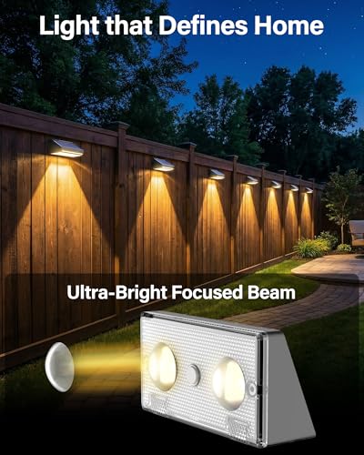 Solar Fence Lights Outdoor, 2 Pack Fence Lights Solar Powered