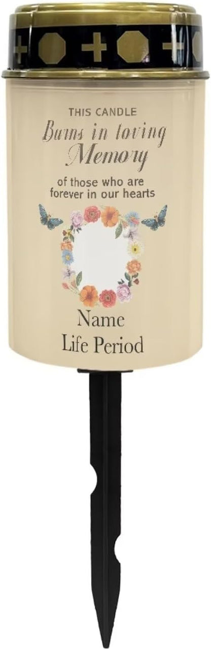 Memorial Grave Lights, Personalized Photo Solar Lights for Grave, Custom Photo Grave Cemetery Decor Candle Lamp Solar Power Lights