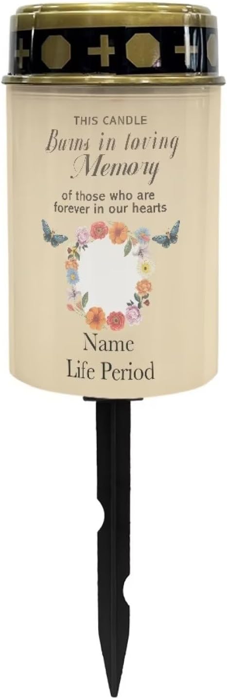 Memorial Grave Lights, Personalized Photo Solar Lights for Grave, Custom Photo Grave Cemetery Decor Candle Lamp Solar Power Lights