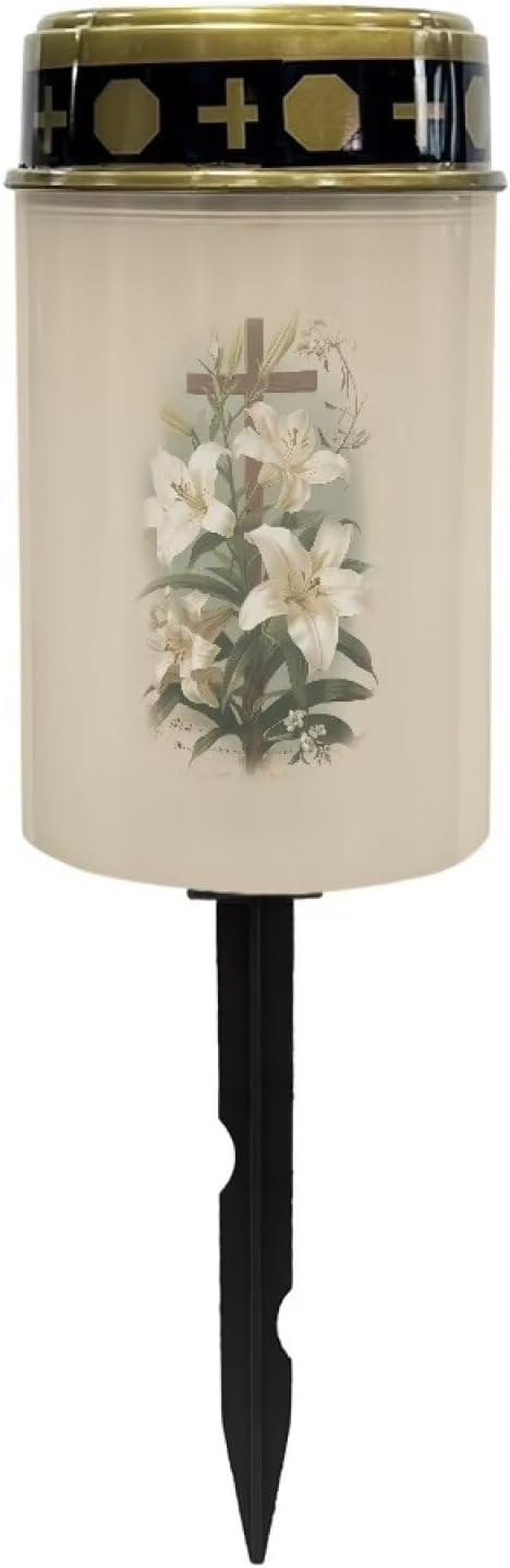 Cemetery Cross Solar Lights for Grave White Floral Cemetery Solar Lights Solar Vigil Lights for Cemetery Solar Lights Outdoor Waterproof Decorative Landscape Path Lights LED