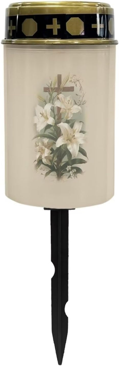 Cemetery Cross Solar Lights for Grave White Floral Cemetery Solar Lights Solar Vigil Lights for Cemetery Solar Lights Outdoor Waterproof Decorative Landscape Path Lights LED
