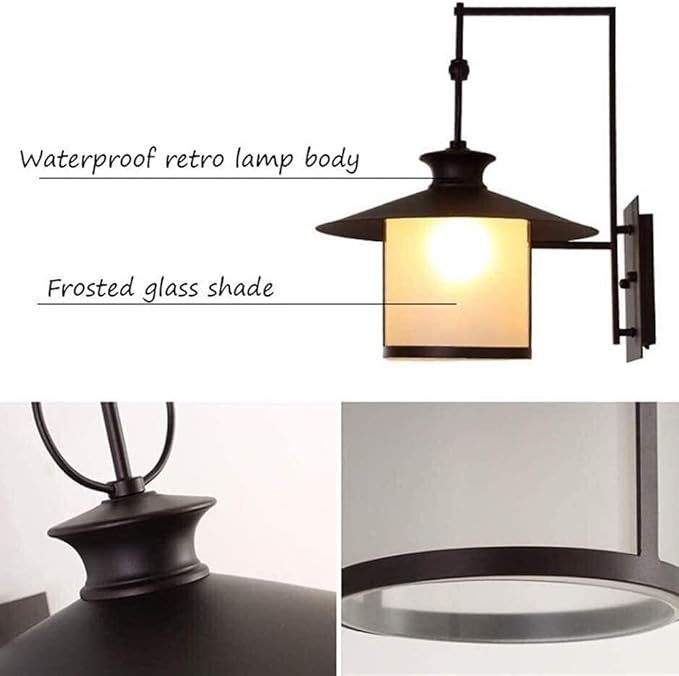 Wall Mounted Light Wall Lamp Retro Villa Garden Patio Waterproof Rainproof E27 Large Glass Outdoor Farmhouse Porch Exterior Wall Lights Shade Aisle Wall Light Restaurant cafe garden(Black) Readi