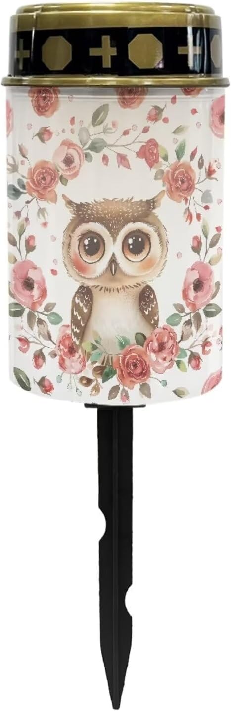GLENLCWE Cute Owl Solar Candle Light,Flameless LED Candle Light Solar Powered Outdoor Yard Garden Lamp,Animal Print Solar Pathway Lights Cemetery Solar Lights for Grave Memorial