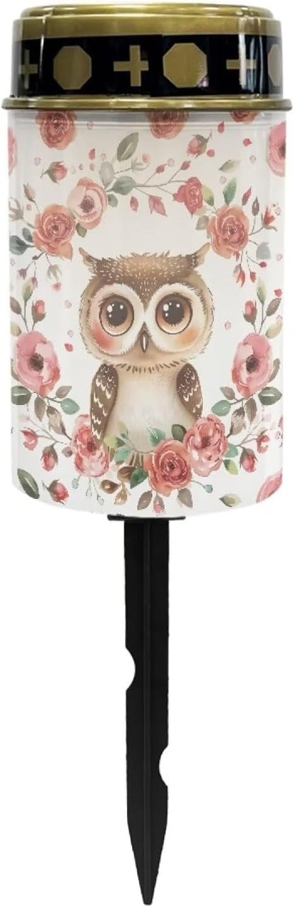 GLENLCWE 2Piece Cute Owl Solar Candle Light,Flameless LED Candle Light Solar Powered Outdoor Yard Garden Lamp,Animal Solar Pathway Lights Cemetery Solar Lights Waterproof