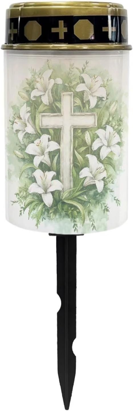 Cross Lily Pattern Solar Garden Stake Lights,Solar Cemetery for Grave Outdoor Lights, Sympathy Memorial Gifts for Grandmother, for Garden Yard Lawn Patio Decor