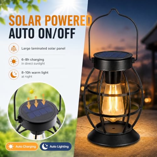 LeiDrail Solar Lanterns Outdoor, Hanging Metal Lights, Dual LED, 2 Pack