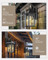 FEMILA Outdoor Wall Light Fixture, 1-Light Exterior Waterproof Wall Sconce, 15" Front Porch Lights, Anti-Rust Matte Black Finish with Water Ripple Glass, 4FD54B BK-WP