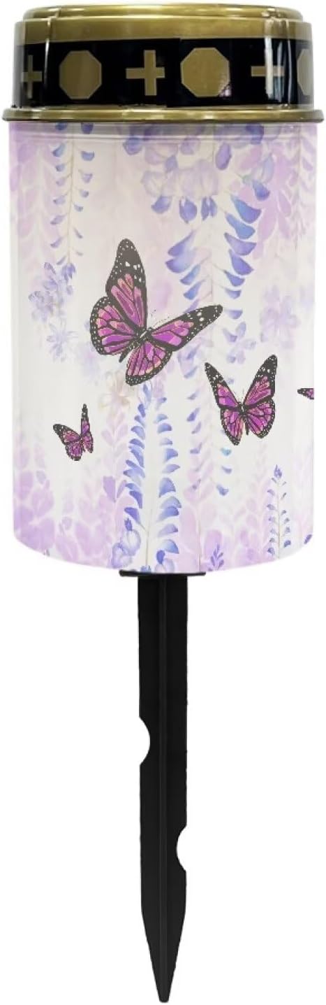 Poceacles Solar Powered Grave Lights for Cemetery, Solar Lights Cemetery Decorations for Grave Solar Candle Lights Pathway Garden Lights for Loss of Mother Dad, Butterfly Wisteria Flower, Poc-N9