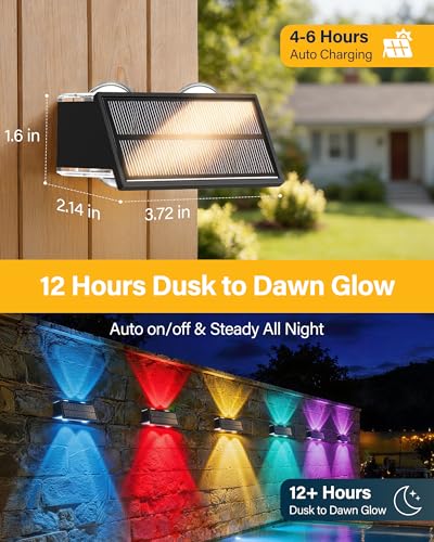 Solar Fence Lights Outdoor, 2 Pack Fence Solar Lights Waterproof