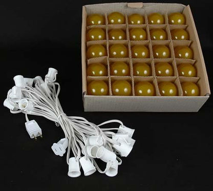G50 Patio String Lights with 25 Yellow Globe Bulbs – Wedding Outdoor String Lights – Market Bistro Café Hanging String Lights – Patio Garden Umbrella Globe Lights - White Wire - 25 Feet