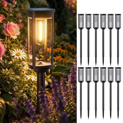 ALFIOT Outdoor Solar Lights, 12 Pack, Warm White, Geometric Shade, IP65