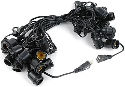 37.5 Foot S14 Edison Outdoor String Lights – Suspended - Commercial Grade - Backyard Garden Gazebo – Cafe Market String Lights – Vintage Patio String Lights – Black Wire - 25 S14 LED Bulbs