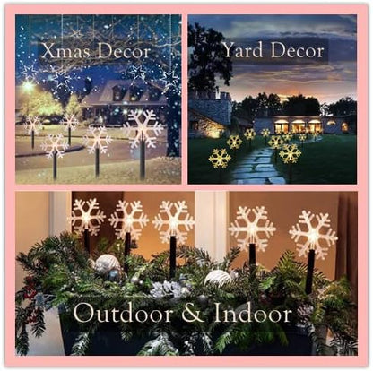 Christmas Snowflake Pathway Lights Outdoor,6.3Ft Battery Operated LED Stake Lights with Timer for Lawn Yard Walkway Garden Decor Xmas Marker Decorations,5 Pack Decorative Landscape Lighting Warm White