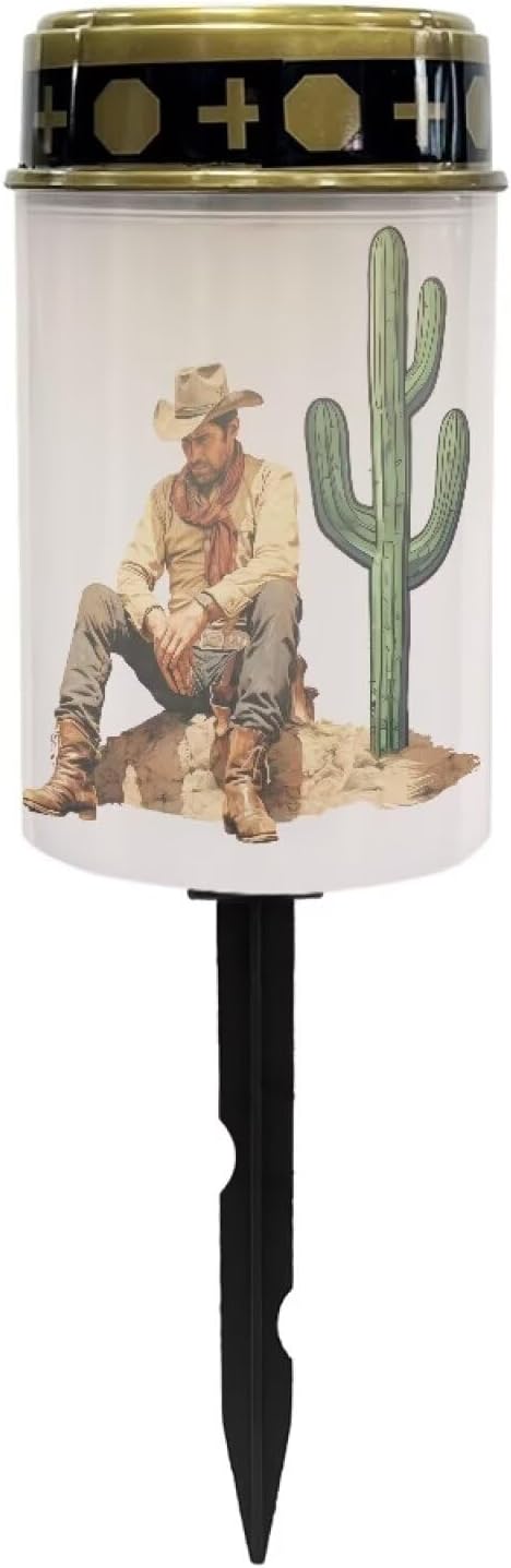 Cemetery Light Solar West Cowboy Outdoor Light Decor for Cemetery Solar Lights for Grave Waterproof Solar Garden Stake Lights for Memorial Garden, Backyard, Lawn, Pathway