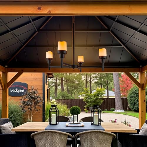 Battery Operated Chandelier, Outdoor Hanging Candle Lights Battery Gazebo Lights, Outdoor Chandelier for Gazebo, Canopy, Pergola, Porch, Tent Decor (4)