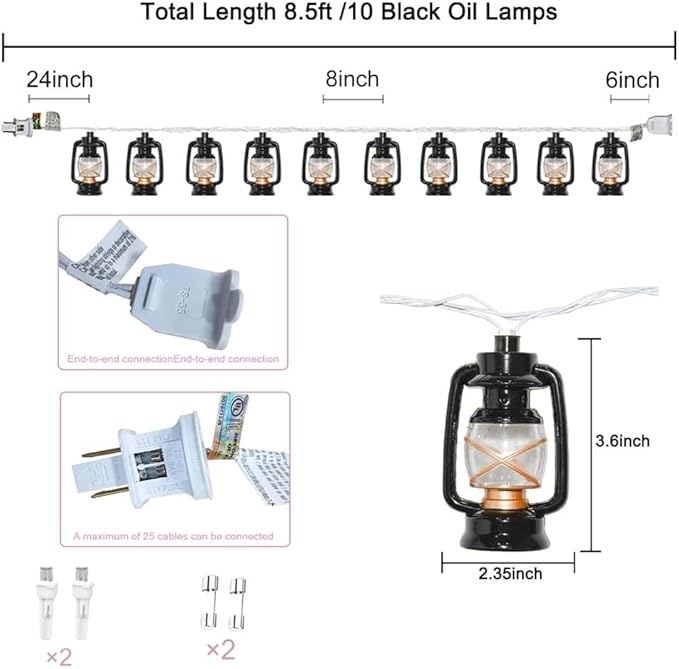 8.5Ft Black Mini Kerosene String Lights Outdoor, Summer Beach Themed Decoratives String， Plug in Indoor Fairy Lights for Outdoor Indoor Beach Tropical Party Bedroom Birthday Decor