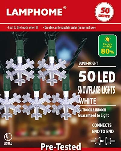 LAMPHOME 12.8ft 50 LED Snowflake String Light for Christmas,Party,Home,Patio Lawn,Garden,Cool White