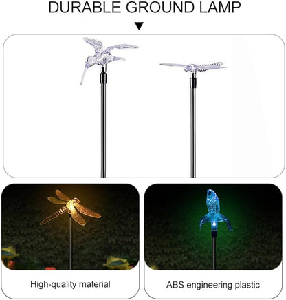 2pcs Solar Garden Path Lights Outdoor Waterproof LED Solar Lawn Ground Insert Lights with Butterfly and Hummingbird Design for Yard Landscape Decoration
