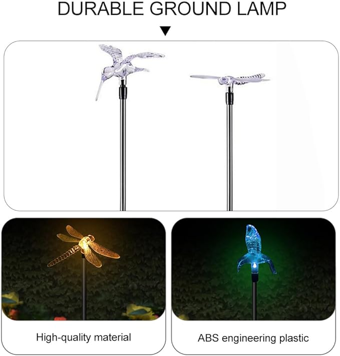 2pcs Solar Garden Lights Waterproof LED Butterfly and Dragonfly Ground Plug Landscape Path Lights Outdoor Yard Decor Stake Lamps