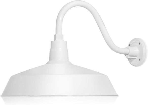 17in. White Finish Outdoor Gooseneck Barn Light Fixture with 14.5 in. Long Extension Arm - Wall Sconce Farmhouse | Lumora