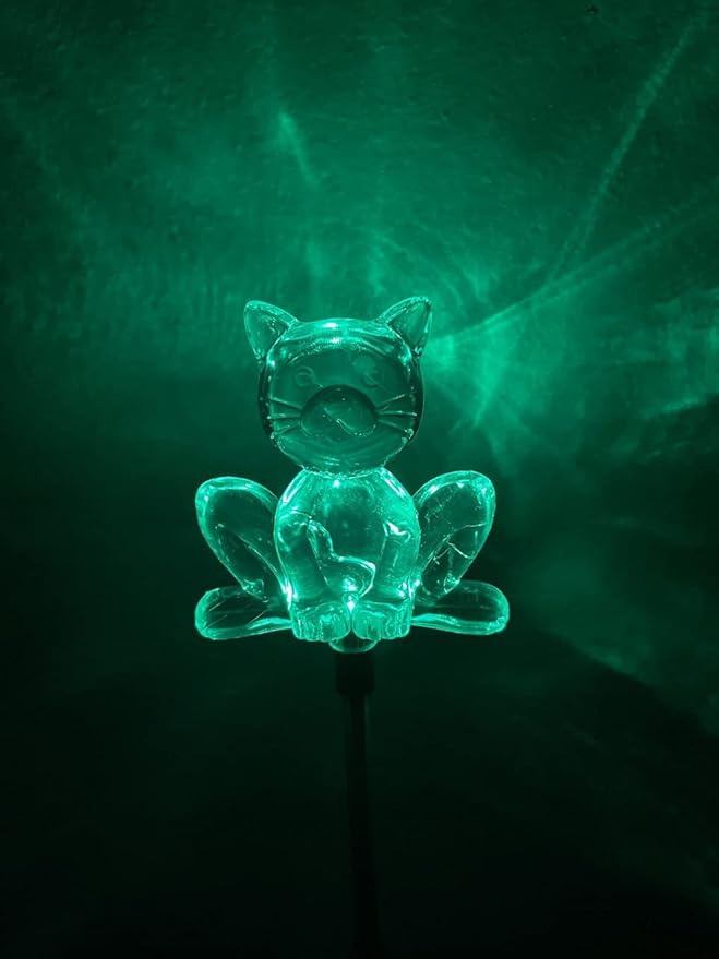 Set of 2 Clear Acrylic Cat Solar Garden Yard Landscape Path Stick LED Lights