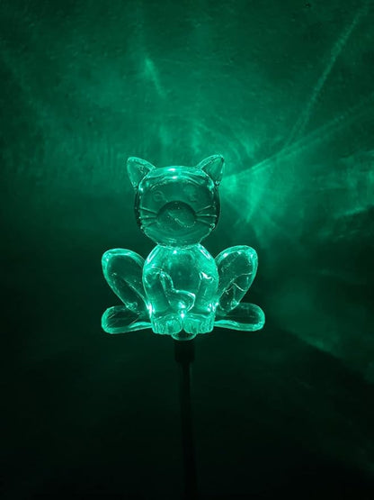 Set of 2 Clear Acrylic Cat Solar Garden Yard Landscape Path Stick LED Lights