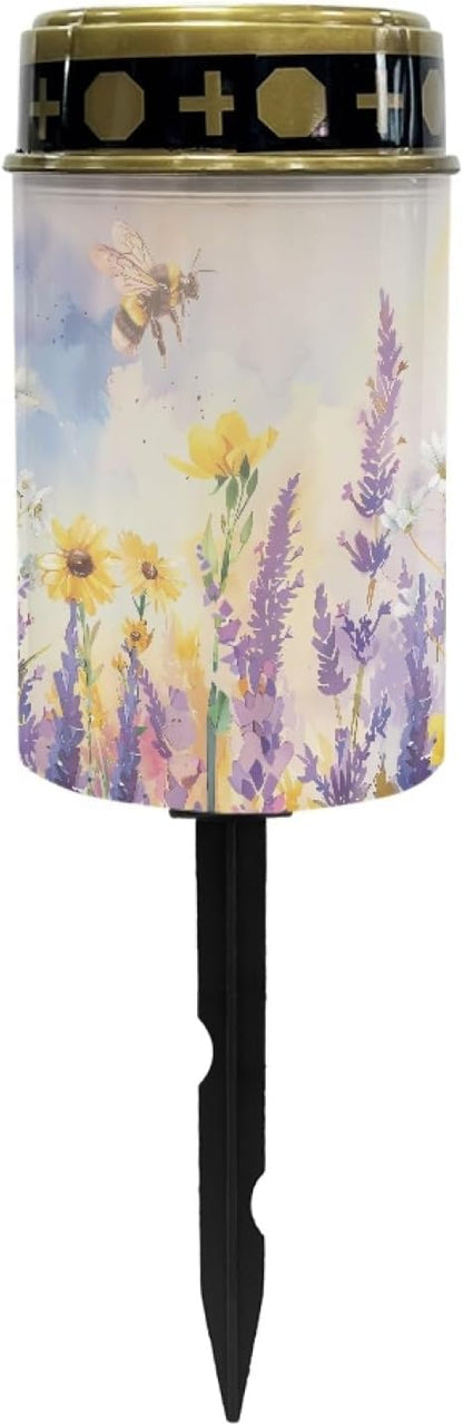 Solar Lavender Floral Lights Outdoor Waterproof Solar Pathway Lights Flameless Garden Stake Lights Landscape Lighting,Warm White Walkway LED Lantern Outdoor Table Lamp