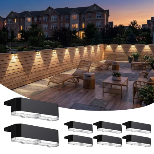 Solar Fence Lights Outdoor,Deck Light Waterproof,8 Pack Warm White