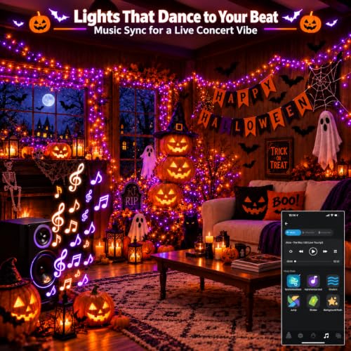 120LED 53FT Smart Color Changing Halloween String Lights RGB App & Remote