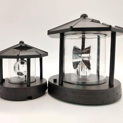 15 * 15 * 17cm Solar Lighthouse Rotating Light, Led Rotating Lighthouse Beacon Lamp Rotating Outdoor Decorative Lamp Energy Saving Solar Landscape Light (Black)