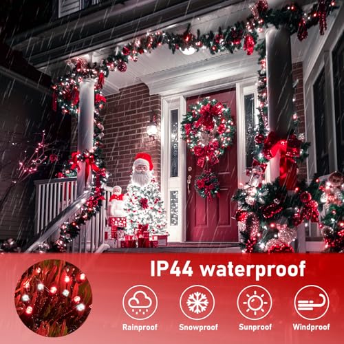 JMEXSUSS 200 LED Red and White Christmas Lights, 66ft String Lights Plug in