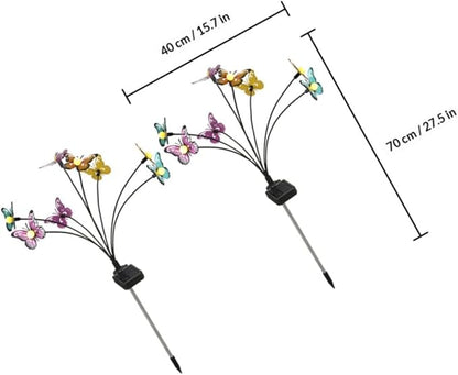 VANZACK 2pcs Butterfly Shape Solar Stake Lights Outdoor Waterproof LED Garden Path Lights Warm White Solar Yard Decorations for Patio and Lawn