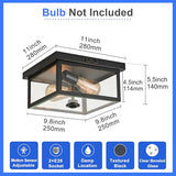 Tarentlight Adjustable Motion Sensor Ceiling Light Fixture Outdoor Modern Design of Squares Flush Mount 2-Light Textured Black with Clear Glass for Your Porch,Garage,Patio,Hallway,Front and Back Yards